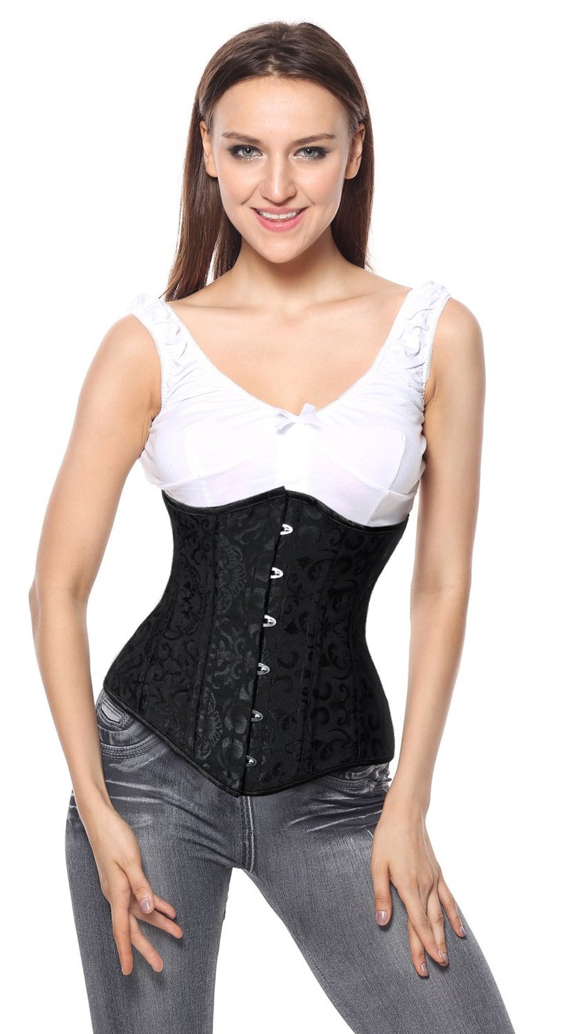 Charmian Women's 26 Steel Boned Brocade Underbust Waist Training Cincher Corset Black Large - Image 3